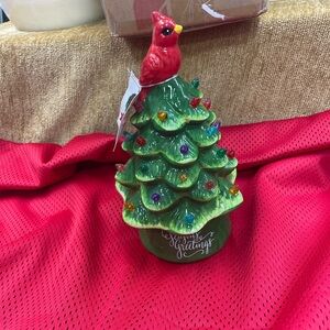 Mr. Christmas 9” battery operated, ceramic Christmas tree with cardinal